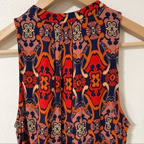 Philosophy Sleeveless Bold Print Navy Red Button Through Mandarin Collar Dress-S - Picture 6 of 9